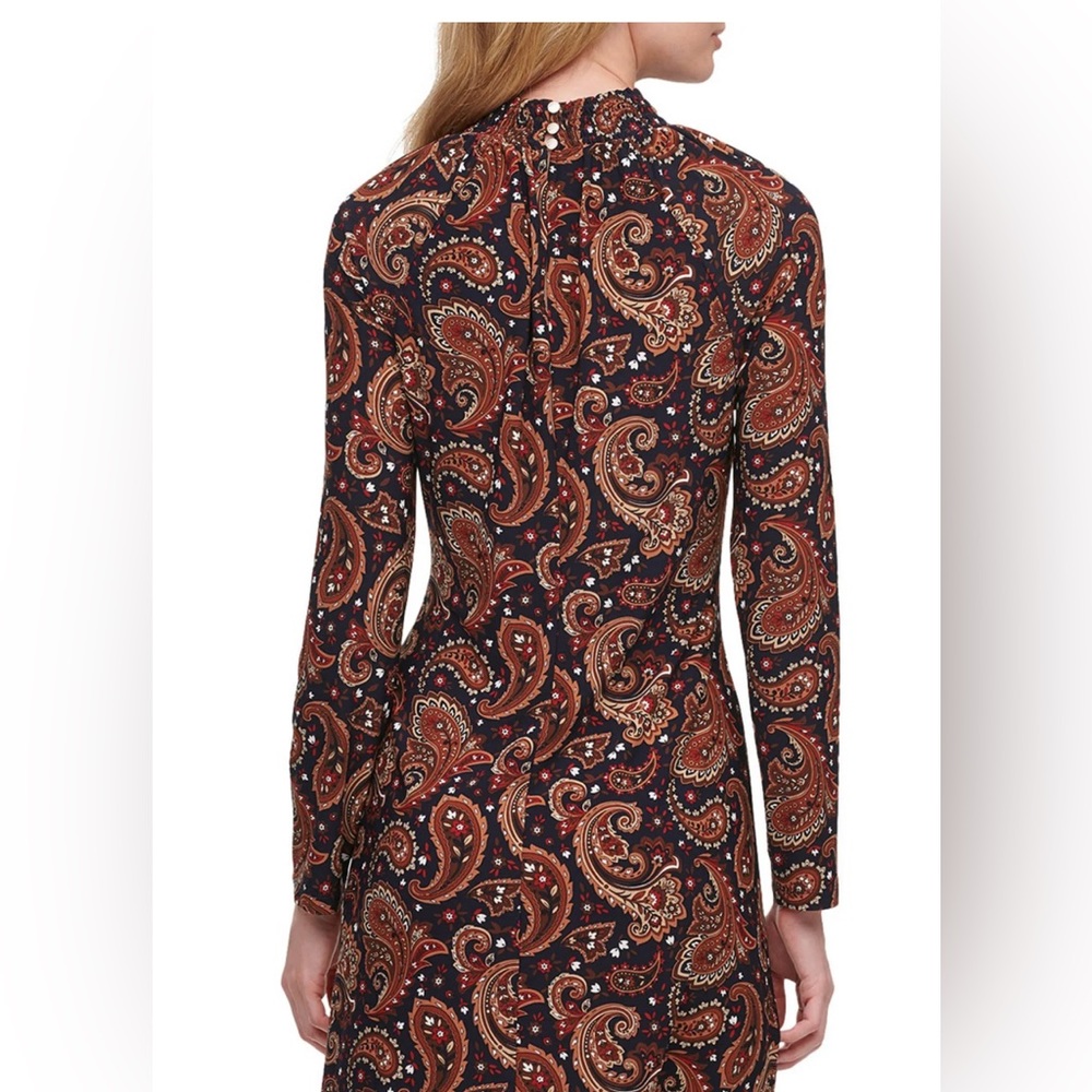 Tommy Hilfinger Paisley Print Mock Neck Swing Dress Long Sleeve Sz 14 - Picture 2 of 11